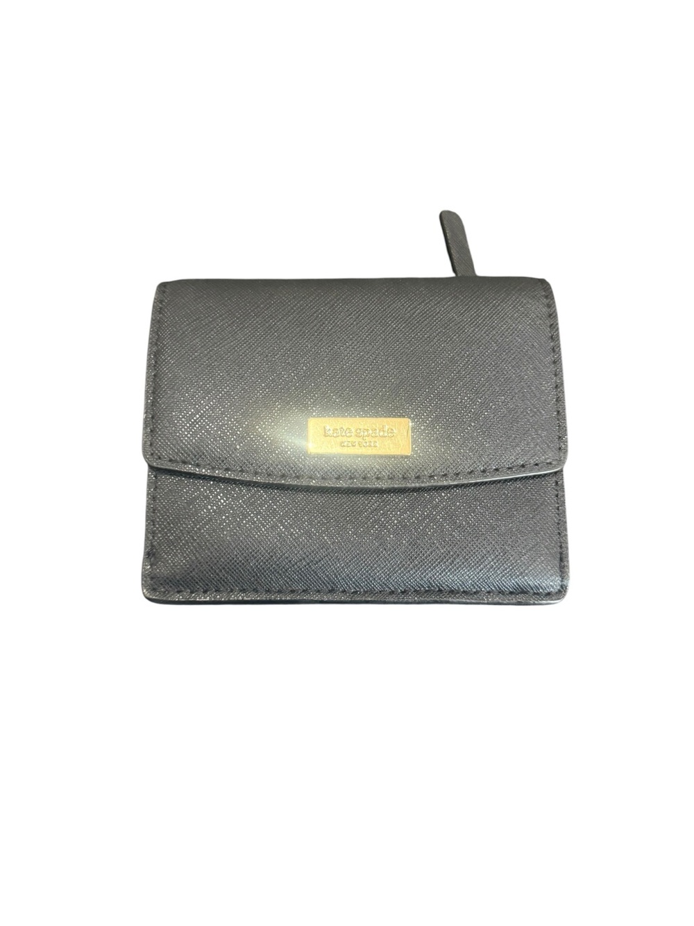 Jill Stuart Gray Saffiano Compact Wallet with Gold Plate